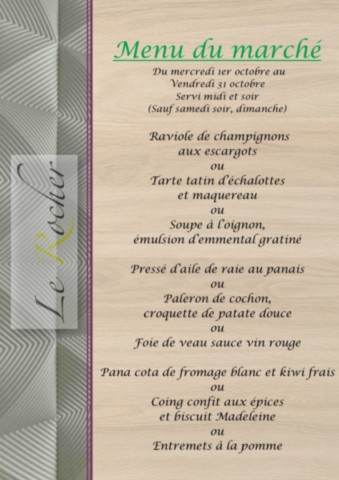 Menu du marché